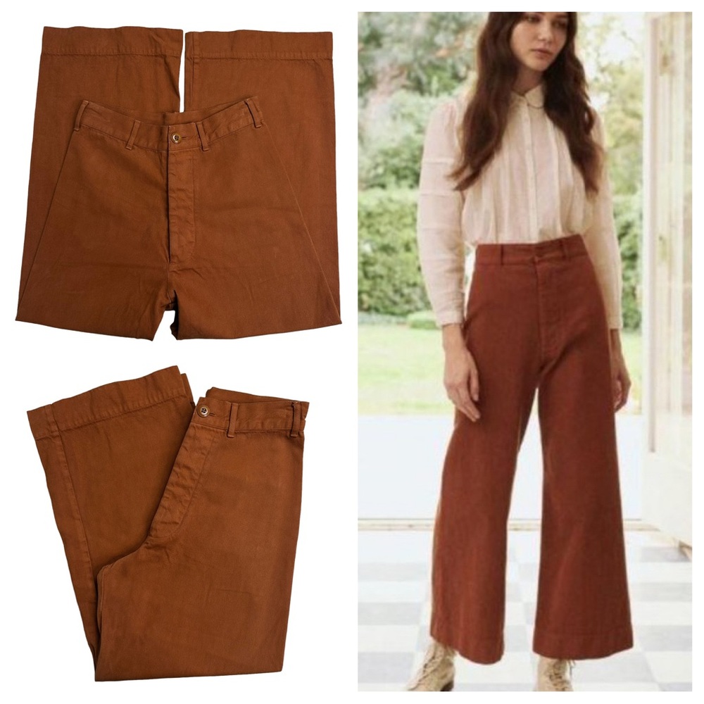 The Great The Seafair Trouser High Rise Flare Wide Leg Crop Carob Pants Sz 26